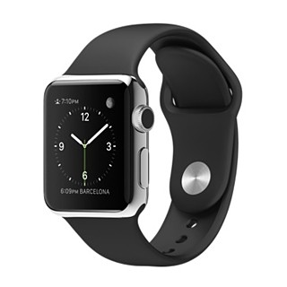 Apple Watch 38mm Stainless Steel Case Black Sport Band (MJ2Y2)