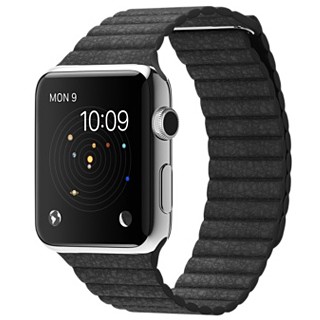 Apple Watch 42mm Stainless Steel Case Black Leather Loop (MJYN2)