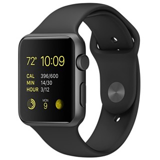 Apple Watch 42mm Space Gray Alluminum Case Black Sport Band (MJ3T2)