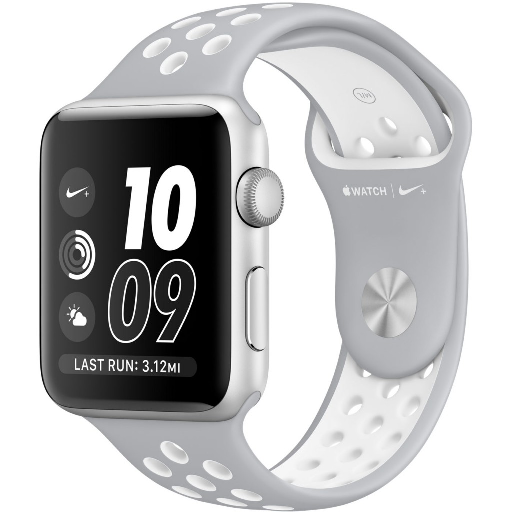 Apple Watch Nike+ 42mm Silver Case with Flat Silver/White Nike Sport Band MNNT2